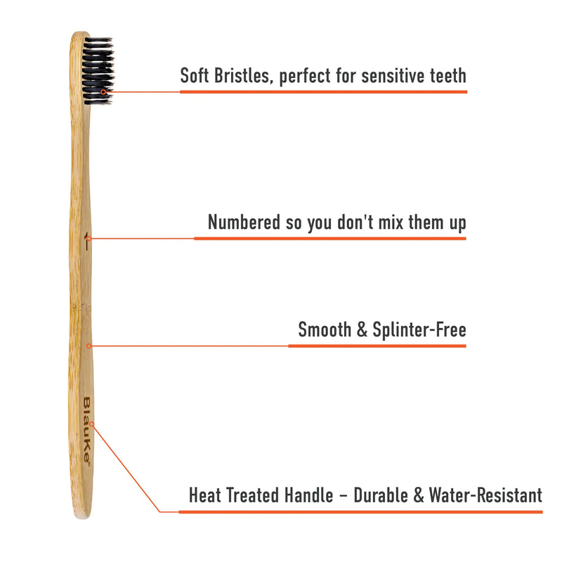 Bamboo Toothbrush Set 4-Pack - Bamboo Toothbrushes with Soft Bristles for Adults - Eco-Friendly, Biodegradable, Natural Wooden Toothbrushes