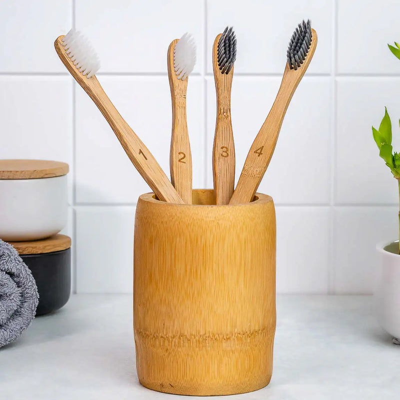 Bamboo Toothbrush Set 4-Pack - Bamboo Toothbrushes with Soft Bristles for Adults - Eco-Friendly, Biodegradable, Natural Wooden Toothbrushes